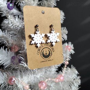 Handmade Polymer Clay White Snowflake Dangle Earrings